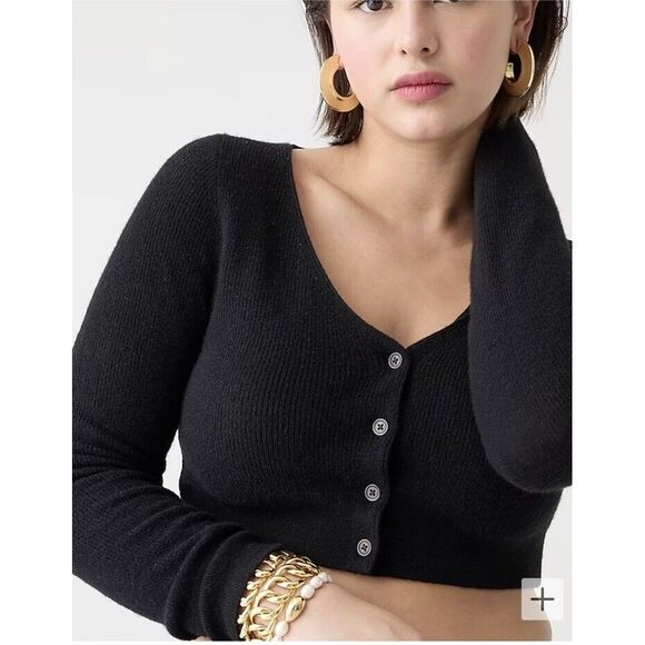 J. Crew Sweaters - BQ210 J Crew Featherweight Cashmere Cropped Cardigan Sweater Sz XL Black $148